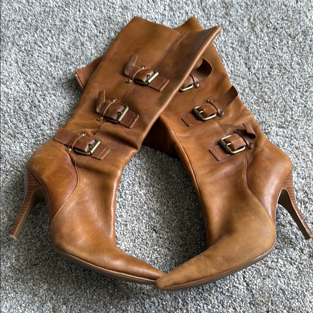 Nordstrom Brown Heeled Boots with Buckle Accents